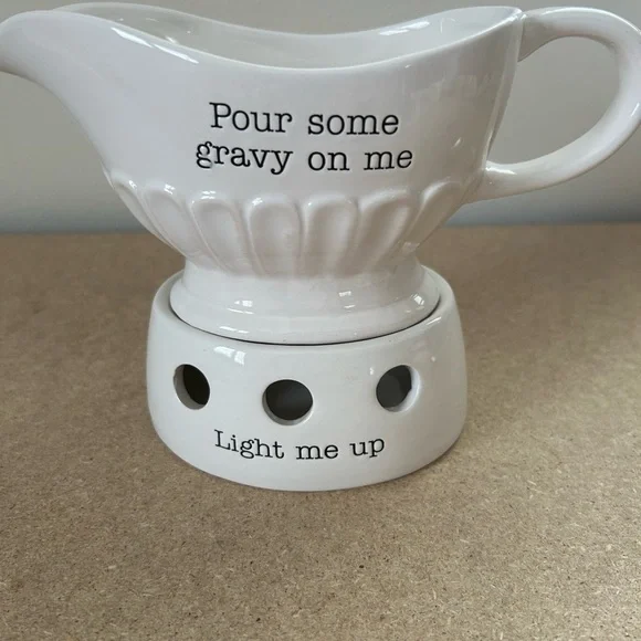 Mud Pie White Ceramic Gravy Boat with Warmer - Picture 8 of 8